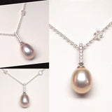 JELLY BEAN Genuine Freshwater Pearl Pendant with cubic zirconia accents
