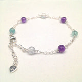 CLASSIC Fluorite & African Amethyst Interlocking Heart Anklet