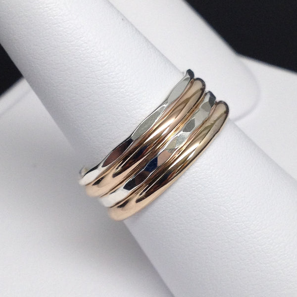 Set of 4 Two-Tone Sterling Silver/Gold-Filled Rings