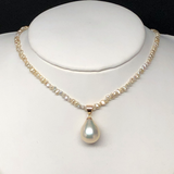 Japanese Akoya Keshi Pearl Necklace & Metallic Champagne Peach Chinese Freshwater Pearl Pendant, 14K Gold