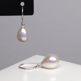 8.5x10mm White Freshwater Pearl Drop Earrings, 14k gold