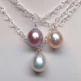 JELLY BEAN Genuine Freshwater Pearl Interlocking Heart Necklace