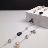 DESIGNER 36"-38"/41"-43" Black Clover/Rectangular Shell & White/Lavender Freshwater Pearl Necklace