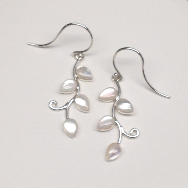 Mother of Pearl Leaf Vine Sterling Silver Earrings