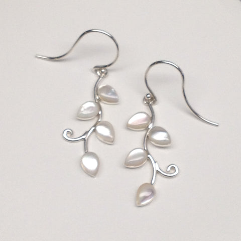 Mother of Pearl Leaf Vine Sterling Silver Earrings