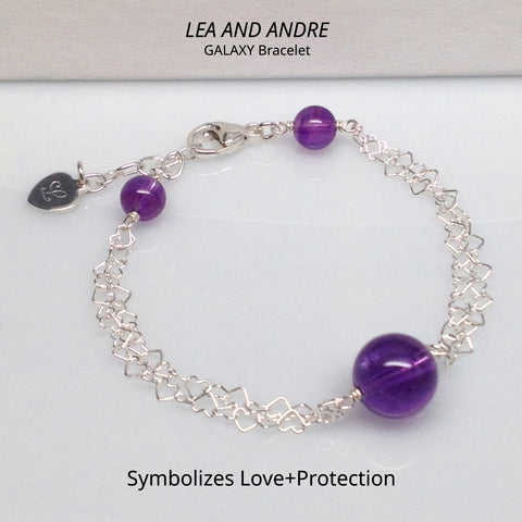 Brazilian Amethyst GALAXY Double Interlocking Heart Link Bracelet