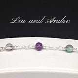 CLASSIC 7-Stone Amethyst/Green Fluorite/Clear Rock Crystal Interlocking Heart Bracelet