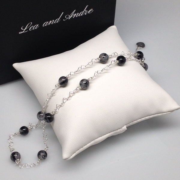 CLASSIC 6mm Tourmalinated Quartz Interlocking Heart Necklace