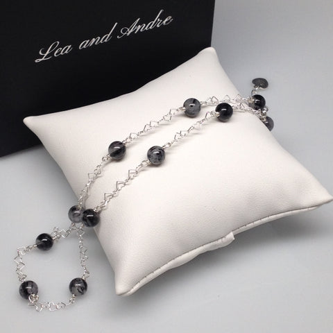 CLASSIC 6mm Tourmalinated Quartz Interlocking Heart Necklace