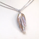 DESIGNER 16" 18K White Gold Angel Wing Freshwater Pearl Necklace w/ Diamonds