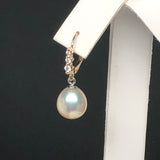 DESIGNER 9.5-10mm Metallic Peach/White Freshwater Pearl Drop Diamond Earrings, 14K Gold