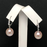 DESIGNER 11.5x12mm Pink/Peach Freshwater Pearl Drop Earrings w/ Diamonds, 14K White Gold