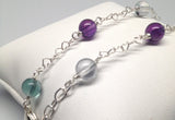 CLASSIC 7-Stone Amethyst/Green Fluorite/Clear Rock Crystal Interlocking Heart Bracelet